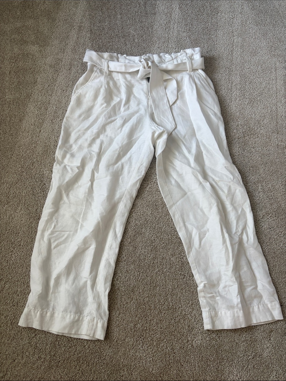 LOFT White Cropped Paperbag Waist Tie Pants